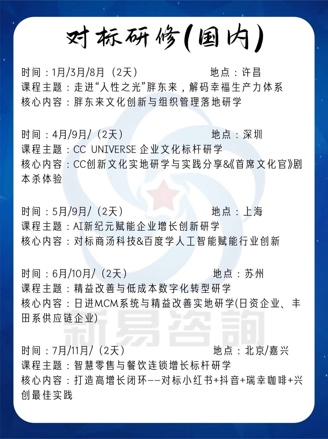 新易咨询2026年度线下公开课|标杆游学计划正式发布(图1) 新易咨询2026年度线下公开课|标杆游学计划正式发布(图1)